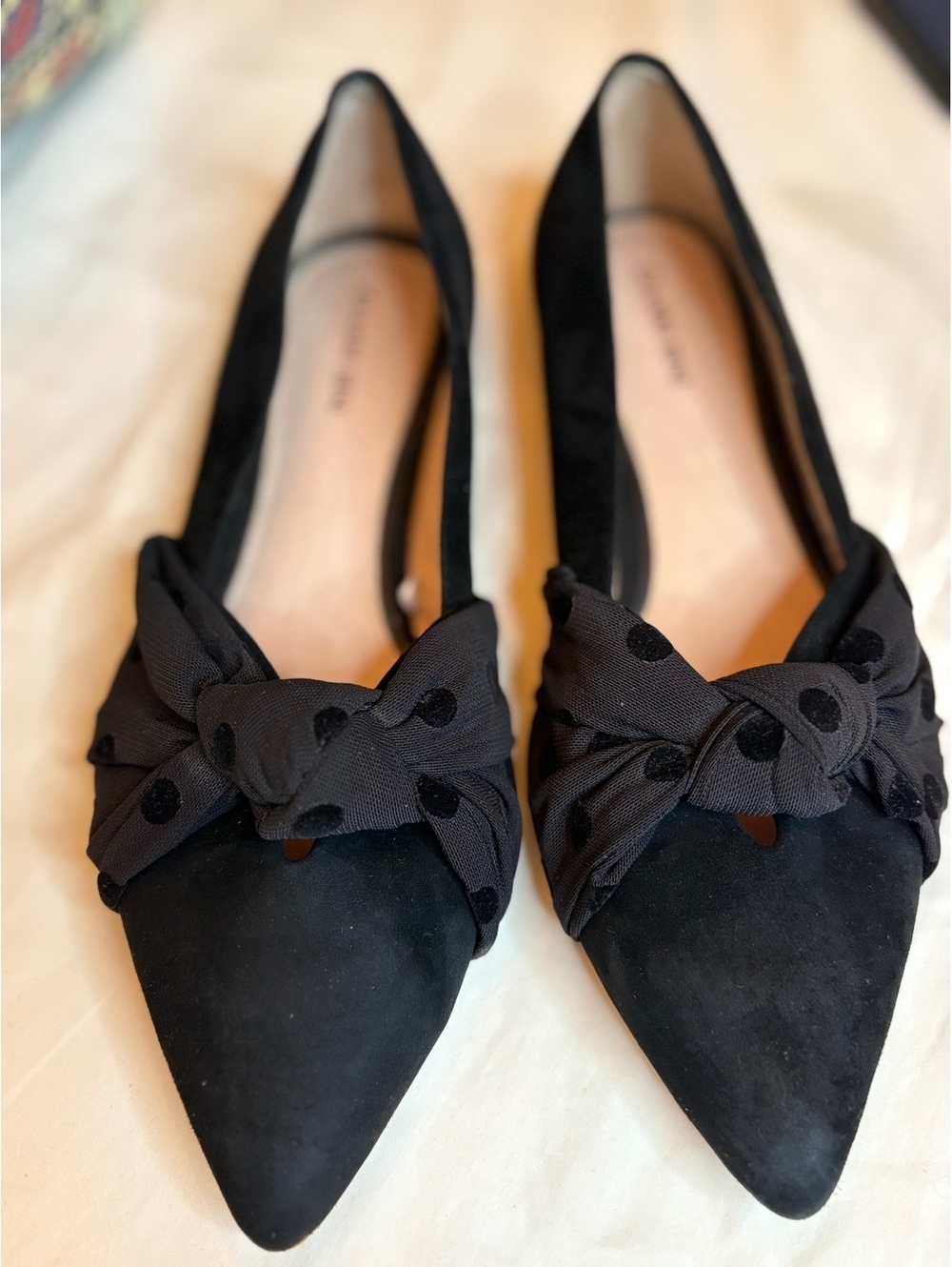 Gianni Bini Black Suede Flats with Ribbon Twist Knot 9.5M